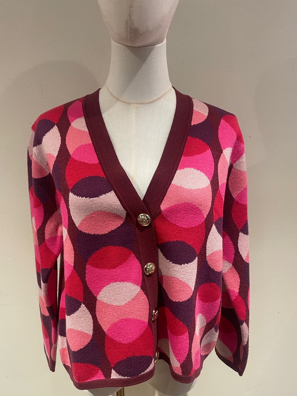 NWT Hutch Brook Overlapping Dots Cardigan Sweater Pink Multi Small SAMPLE